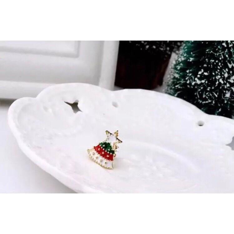 韓 可愛 聖誕節 不對稱 聖誕樹 雪花 造型 耳針 耳環(可改耳夾)-細節圖2