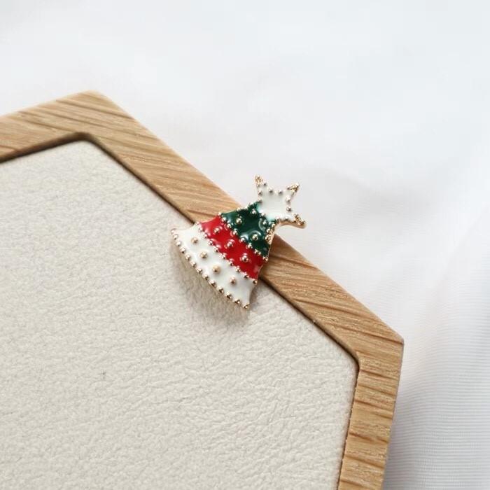 韓 可愛 聖誕節 不對稱 聖誕樹 雪花 造型 耳針 耳環(可改耳夾)-細節圖3