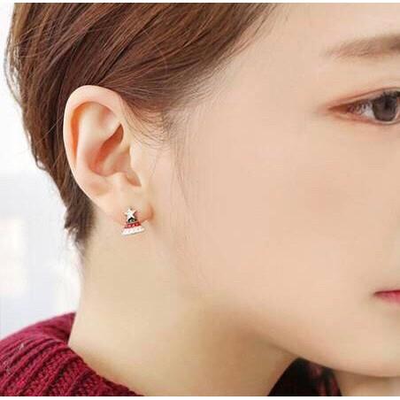韓 可愛 聖誕節 不對稱 聖誕樹 雪花 造型 耳針 耳環(可改耳夾)-細節圖4
