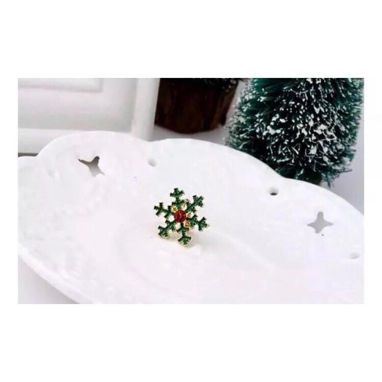 韓 可愛 聖誕節 不對稱 聖誕樹 雪花 造型 耳針 耳環(可改耳夾)-細節圖8