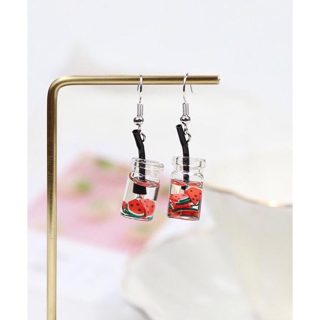 手作 搞怪 西瓜 草莓 奇異果 檸檬 水果 飲料 造型 耳勾 耳環(可改耳夾)-細節圖8