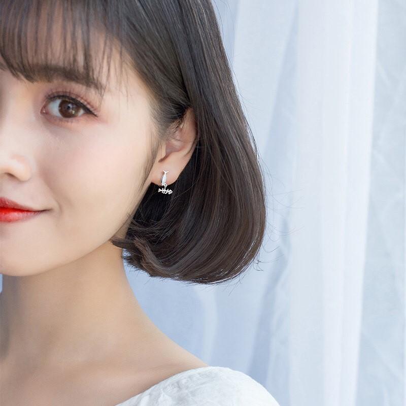 韓 氣質 輕巧 不對稱 貓咪 魚骨頭 魚 造型 S925抗敏感 耳針 耳環(可改耳夾)-細節圖7