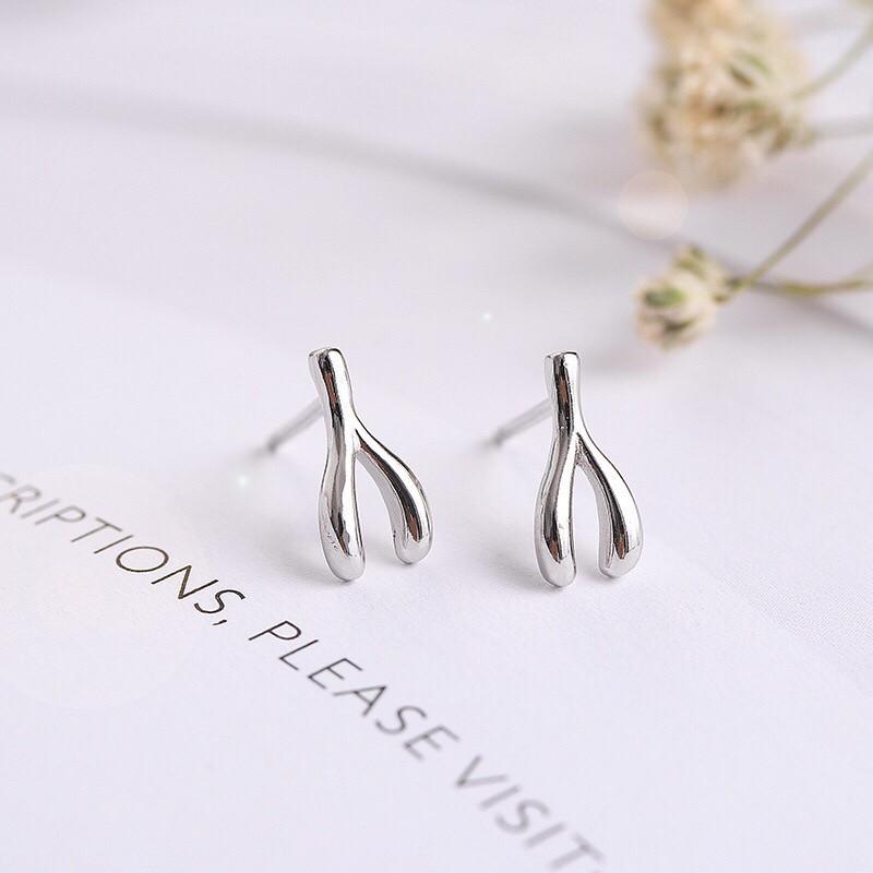 韓 氣質 輕巧 許願骨 骨頭 造型 S925抗敏感 耳針 耳環(可改耳夾)-細節圖2