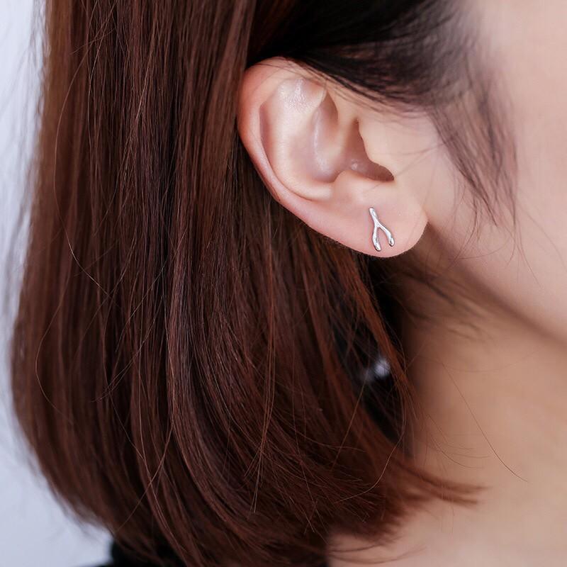 韓 氣質 輕巧 許願骨 骨頭 造型 S925抗敏感 耳針 耳環(可改耳夾)-細節圖4