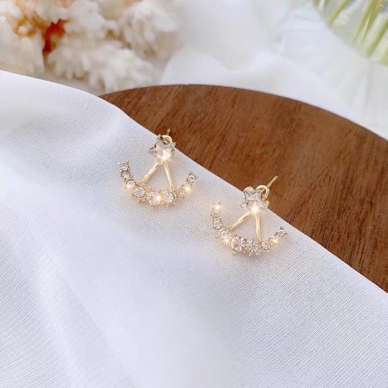 韓 氣質 韓劇 愛的迫降 伊世莉 孫藝珍 同款 兩戴式 五角星 水鑽 s925抗敏感 耳針 耳環(可改耳夾)-細節圖2