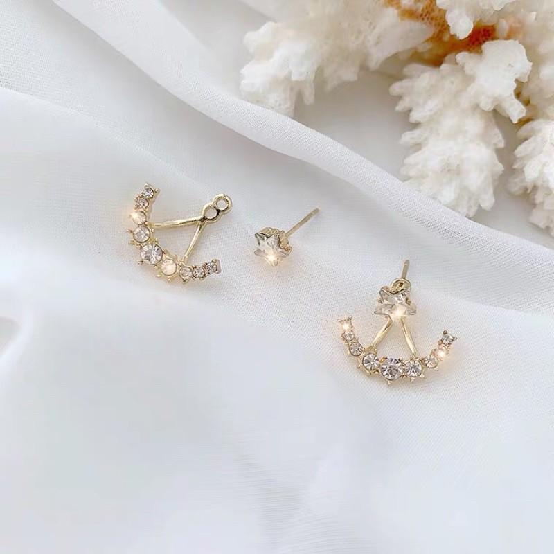 韓 氣質 韓劇 愛的迫降 伊世莉 孫藝珍 同款 兩戴式 五角星 水鑽 s925抗敏感 耳針 耳環(可改耳夾)-細節圖4