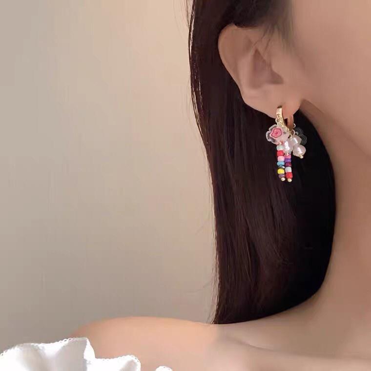 韓 可愛 珍珠 彩色 糖果 珠珠 垂墜式 s925抗敏感 耳針 耳扣 耳環-細節圖2