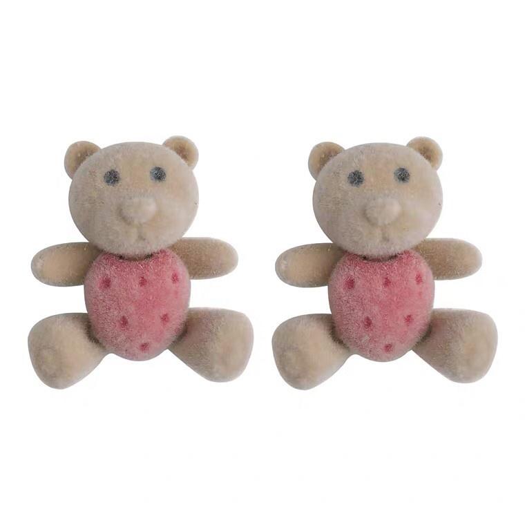 韓 可愛 草莓 小熊 造型 s925抗敏感 耳針 耳針 耳環(可改耳夾)-細節圖4