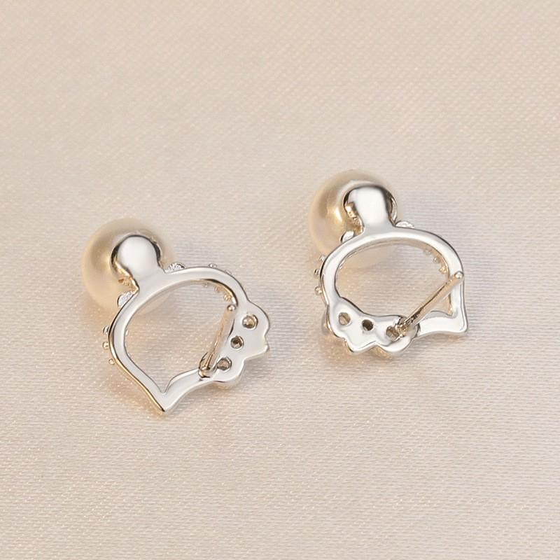 韓 氣質 輕巧 貓咪 kitty 造型 珍珠 s925抗敏感 耳針 耳環(可改耳夾)-細節圖4