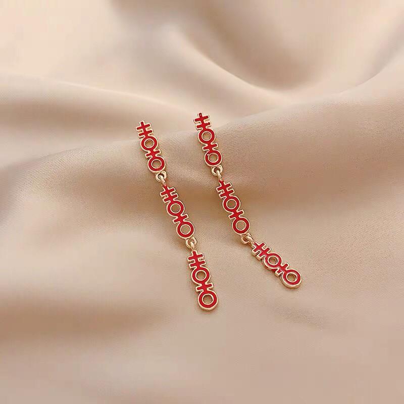 復古 中國風 輕巧 紅色 囍 中文 國字 s925抗敏感 垂墜式 耳針 耳環(可改耳夾)-細節圖5