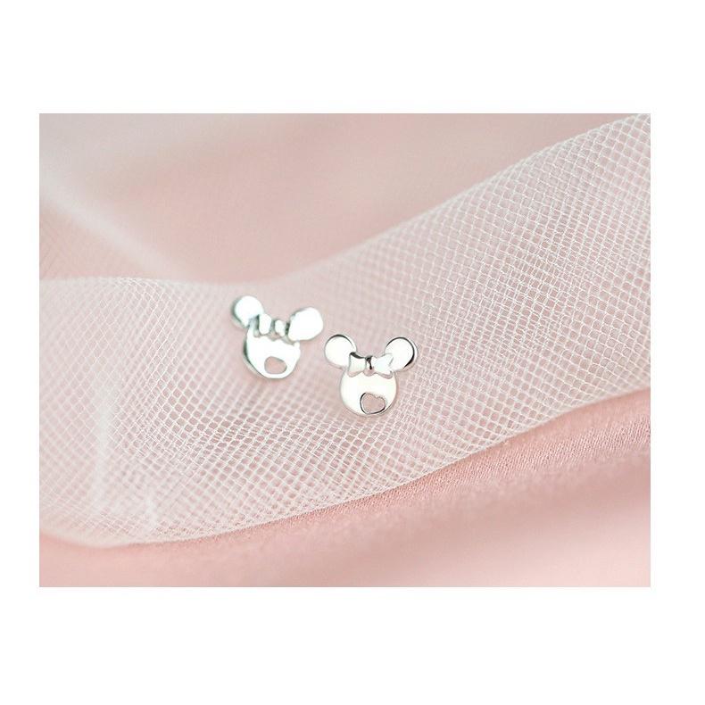 韓 氣質 輕巧 米奇 米妮 蝴蝶結 愛心 造型 s925抗敏感 耳針 耳環(可改耳夾)-細節圖2
