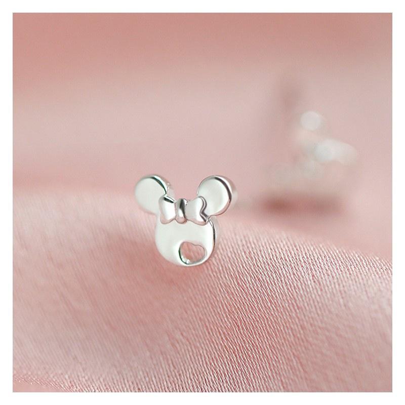 韓 氣質 輕巧 米奇 米妮 蝴蝶結 愛心 造型 s925抗敏感 耳針 耳環(可改耳夾)-細節圖3