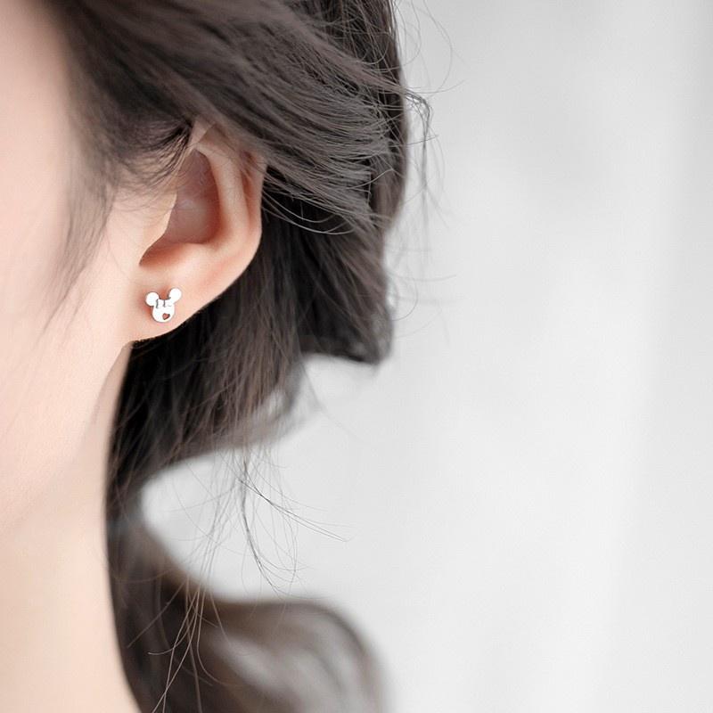 韓 氣質 輕巧 米奇 米妮 蝴蝶結 愛心 造型 s925抗敏感 耳針 耳環(可改耳夾)-細節圖4