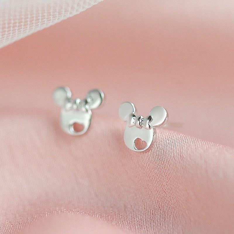 韓 氣質 輕巧 米奇 米妮 蝴蝶結 愛心 造型 s925抗敏感 耳針 耳環(可改耳夾)-細節圖5