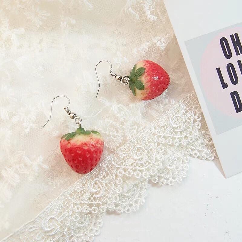 手作 搞怪 可愛 草莓 造型 水果 垂墜式 耳勾 耳環(可改耳夾)-細節圖5