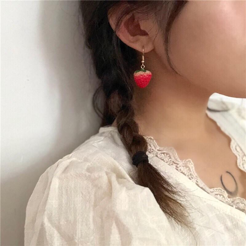 手作 搞怪 可愛 草莓 造型 水果 垂墜式 耳勾 耳環(可改耳夾)-細節圖6