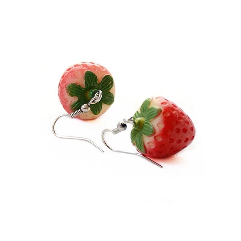 手作 搞怪 可愛 草莓 造型 水果 垂墜式 耳勾 耳環(可改耳夾)-細節圖7