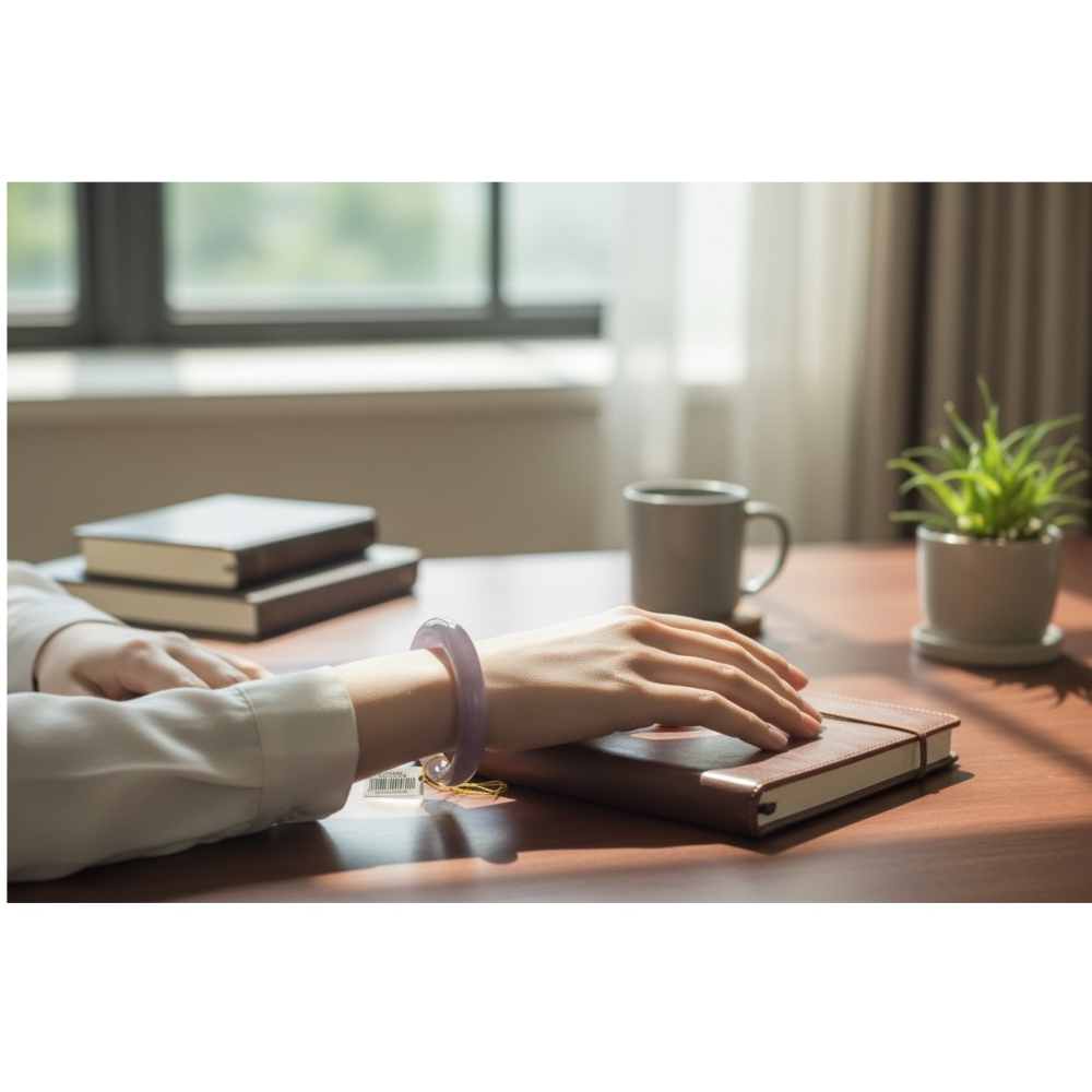 小高貨 眼緣坊 天然 和田玉 煙灰 藕紫 57圈口 泥鰍背 肉質細膩 古韻十足 證書編號05381 鳳山現貨菸灰鋼料-細節圖2