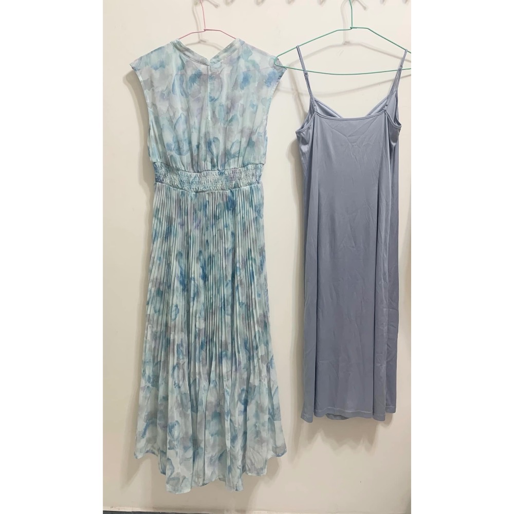 Cocodeal 水彩印花無袖百褶大裙襬無袖洋裝 粉藍1號-細節圖11