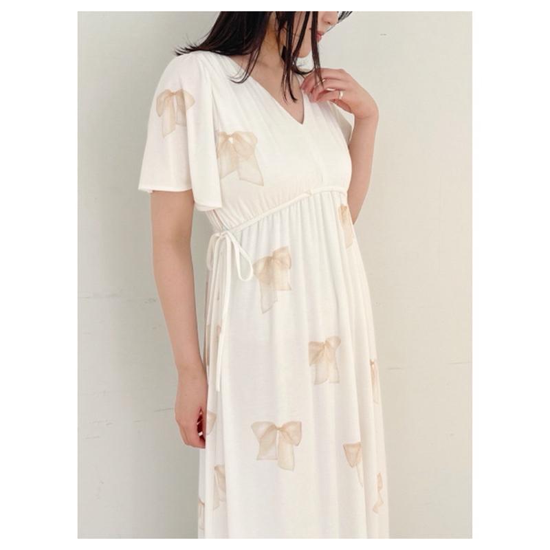 正品全新 Gelato pique 甜美蝴蝶結印花附罩杯短袖親膚柔軟家居服 家居洋裝 睡衣-細節圖3