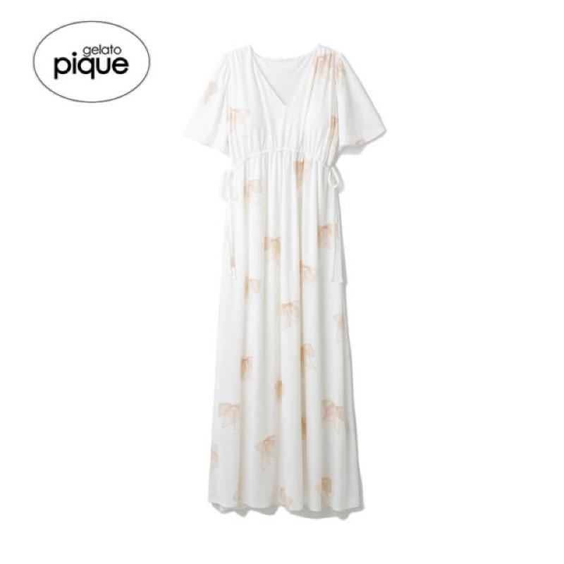 正品全新 Gelato pique 甜美蝴蝶結印花附罩杯短袖親膚柔軟家居服 家居洋裝 睡衣-細節圖6