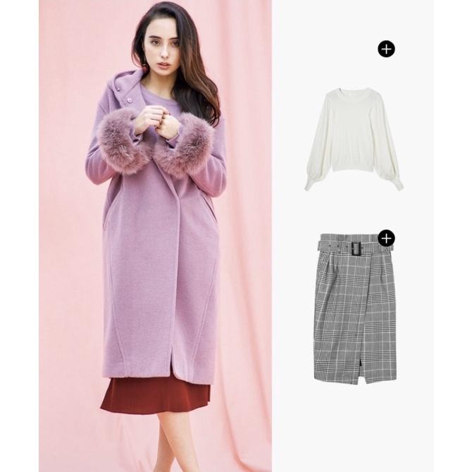 Cocodeal 千金風連帽毛毛袖直筒50%羊毛大衣 藕紫1號-細節圖2