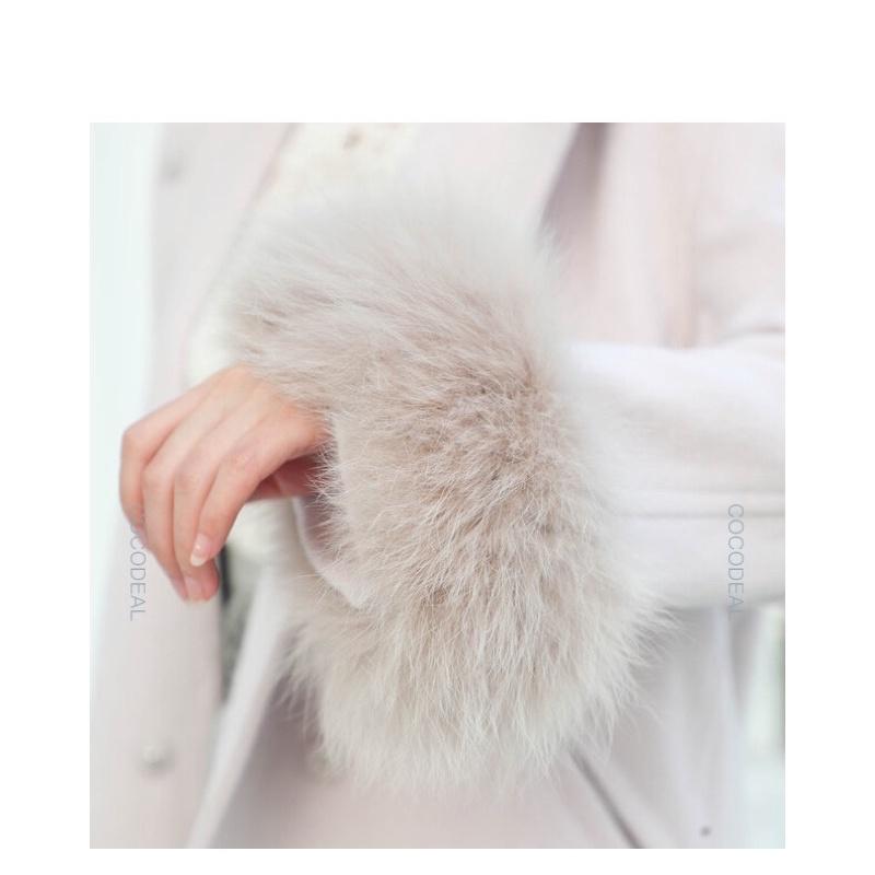 Cocodeal 千金風連帽毛毛袖直筒50%羊毛大衣 藕紫1號-細節圖7