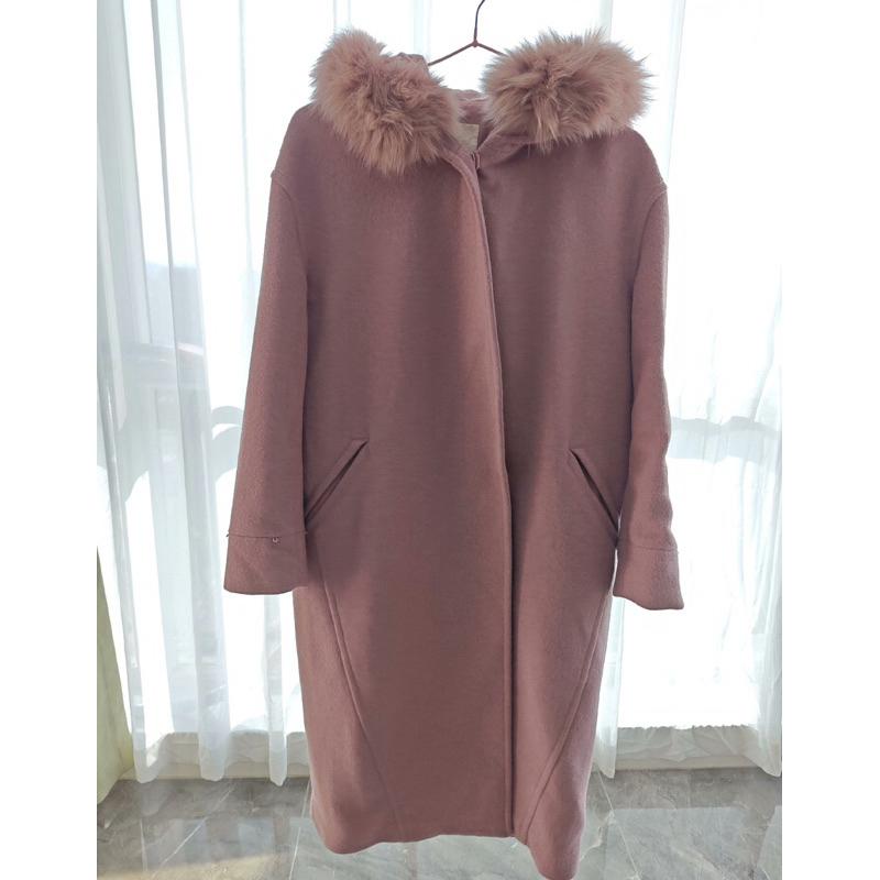 Cocodeal 千金風連帽毛毛袖直筒50%羊毛大衣 藕紫1號-細節圖9