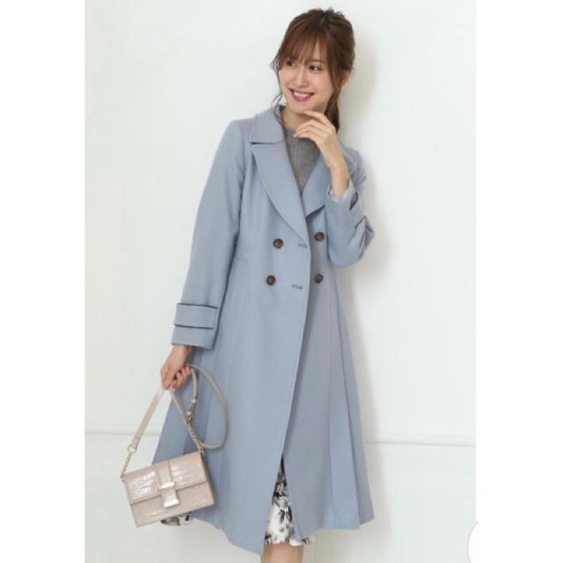 Apuweiser-Riche 三千金 精品優雅翻領側百褶傘擺收腰100%羊毛大衣 淺藍2號-細節圖3