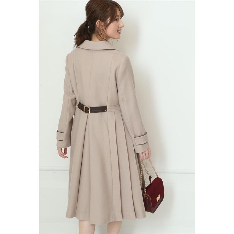 Apuweiser-Riche 三千金 精品優雅翻領側百褶傘擺收腰100%羊毛大衣 淺藍2號-細節圖6