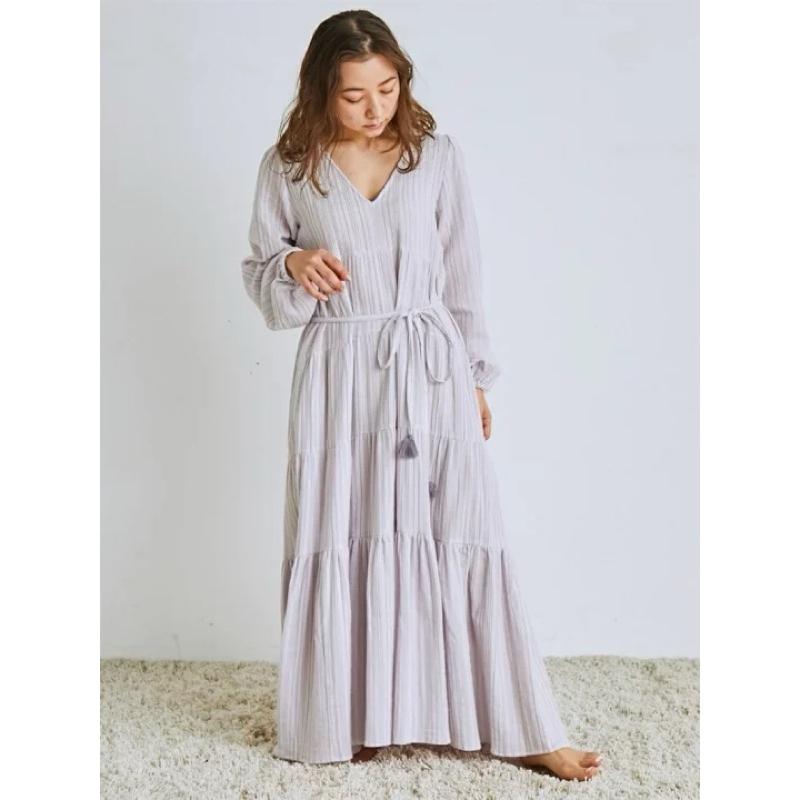 正品全新 Snidel home 舒柔浪漫雙層紗大裙擺睡裙 睡衣 粉紫-細節圖2