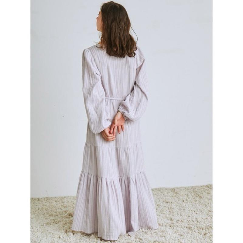 正品全新 Snidel home 舒柔浪漫雙層紗大裙擺睡裙 睡衣 粉紫-細節圖3