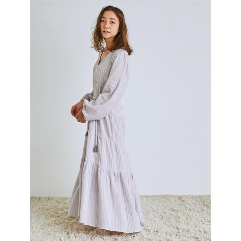 正品全新 Snidel home 舒柔浪漫雙層紗大裙擺睡裙 睡衣 粉紫-細節圖4