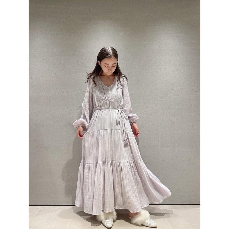 正品全新 Snidel home 舒柔浪漫雙層紗大裙擺睡裙 睡衣 粉紫-細節圖5