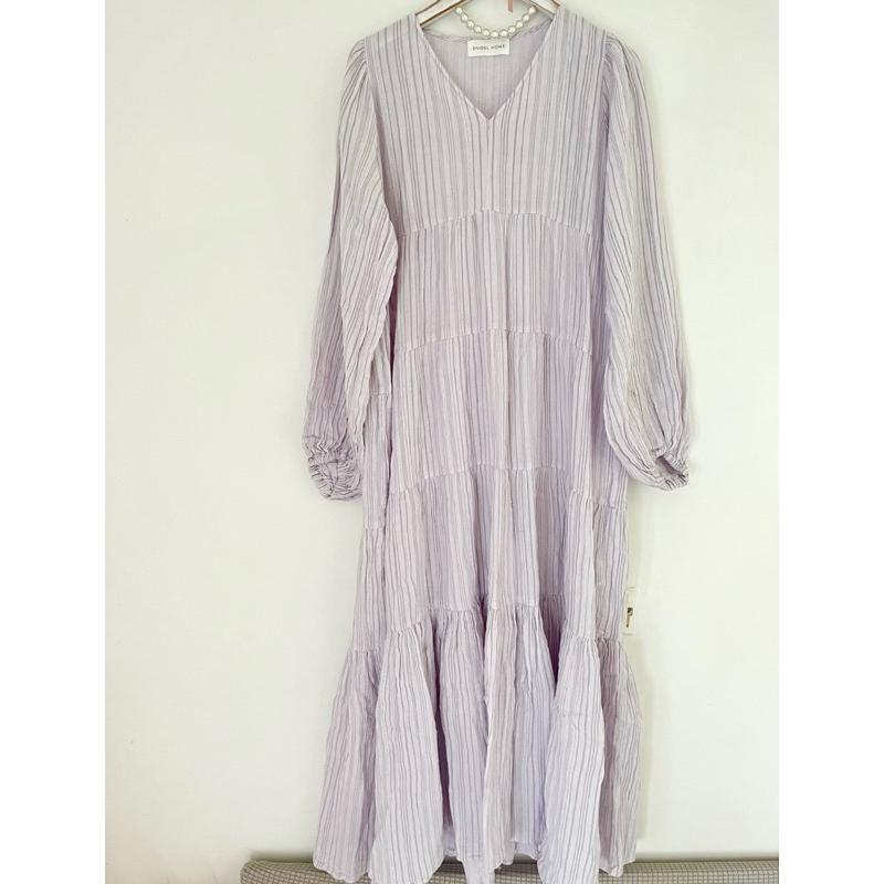 正品全新 Snidel home 舒柔浪漫雙層紗大裙擺睡裙 睡衣 粉紫-細節圖7