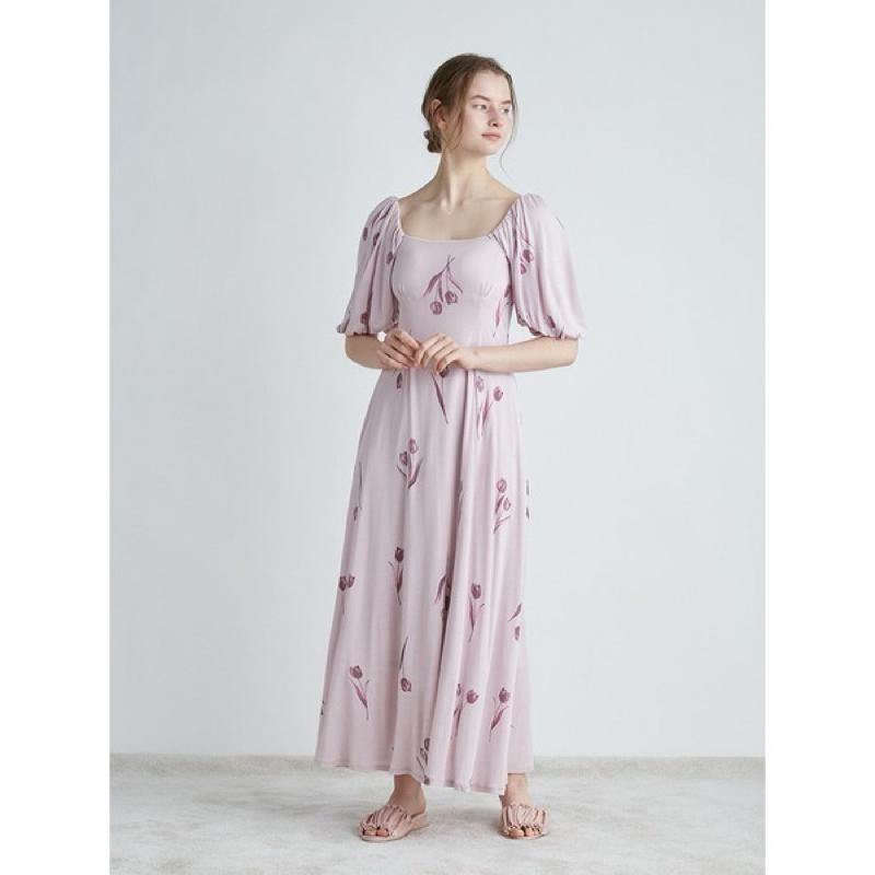 正品全新 Gelato pique 柔美鬱金香印花帶罩杯舒柔睡衣 睡裙 家居服 粉-細節圖2