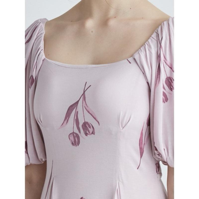 正品全新 Gelato pique 柔美鬱金香印花帶罩杯舒柔睡衣 睡裙 家居服 粉-細節圖7