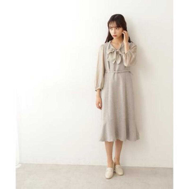 全新吊牌 Jill by JILLSTUART 畫報款 超美拼接蝴蝶結魚尾襯衫洋裝 灰S-細節圖3