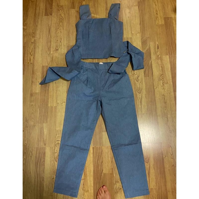 正品全新 Jill by JILLSTUART 甜酷兩件式背心繫帶仿牛仔套裝 S-細節圖5