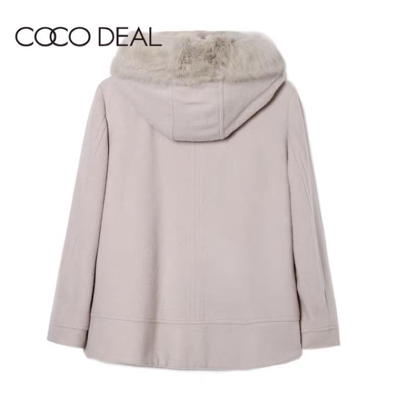 正品全新 Cocodeal 小A字兔毛連帽短版89%羊毛大衣 外套 柔粉1號-細節圖2