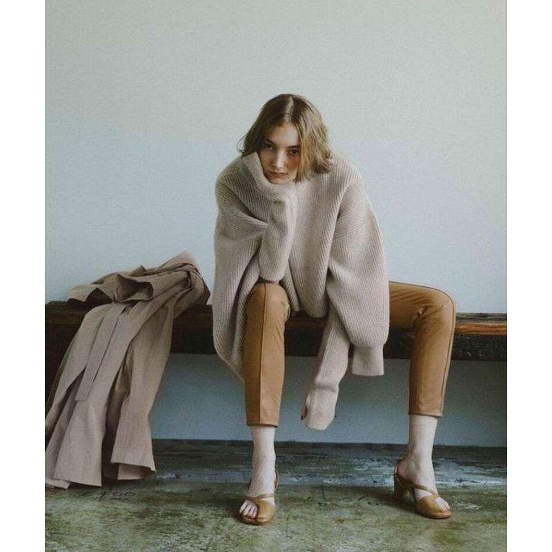 正品全新 Apuweiser-riche 高價副線 Cadune 復古皮革飾線修身長褲 駝38-細節圖2