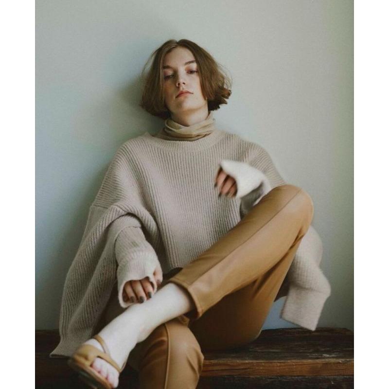 正品全新 Apuweiser-riche 高價副線 Cadune 復古皮革飾線修身長褲 駝38-細節圖3