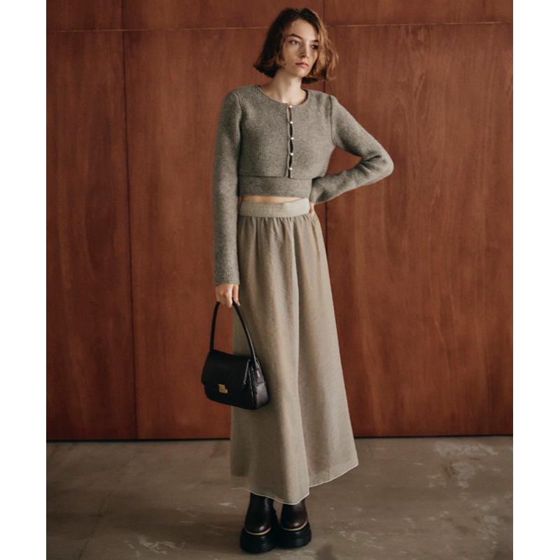 Cocodeal 氣質珍珠釦兩件式修身針織外套 針織衫 灰-細節圖2