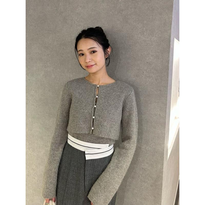 Cocodeal 氣質珍珠釦兩件式修身針織外套 針織衫 灰-細節圖5