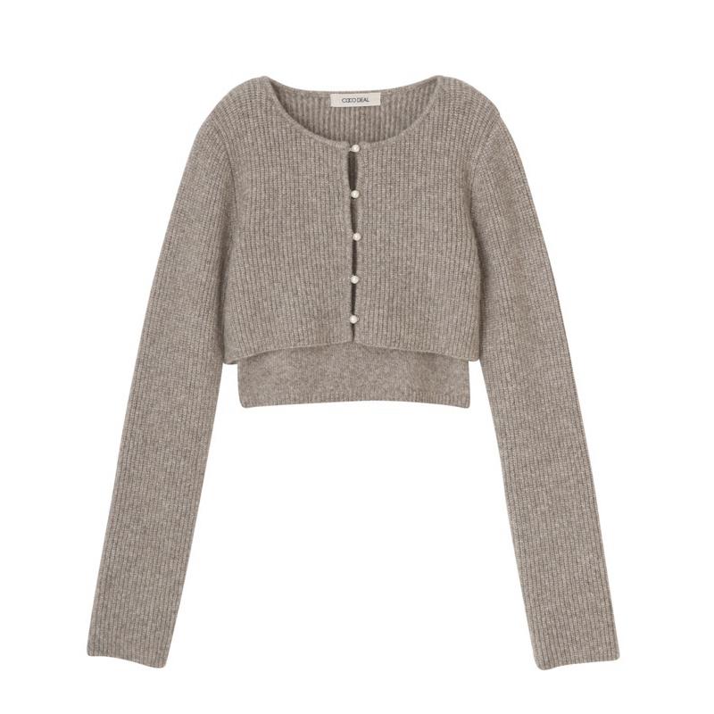 Cocodeal 氣質珍珠釦兩件式修身針織外套 針織衫 灰-細節圖9