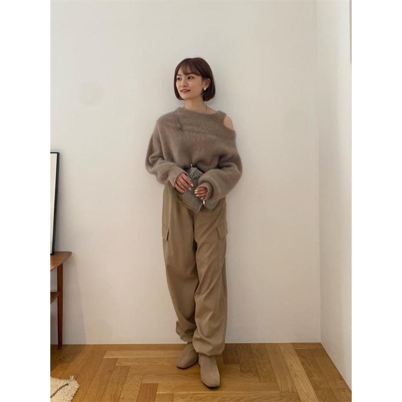 正品全新 Cocodeal 休閒高腰抽繩縮口工裝褲 卡其1號-細節圖2