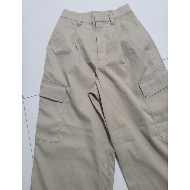 正品全新 Cocodeal 休閒高腰抽繩縮口工裝褲 卡其1號-細節圖4