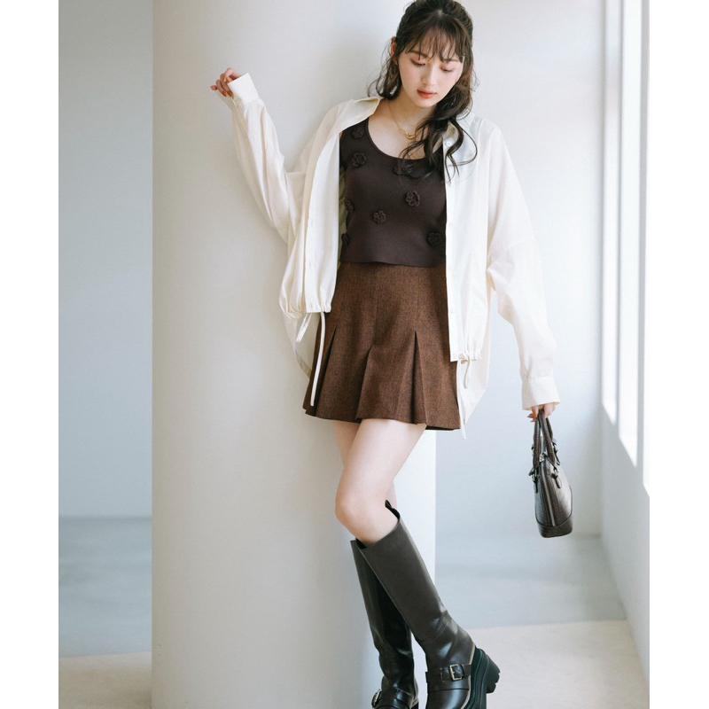 全新吊牌在 Cocodeal 24秋冬 復古混毛呢小百褶短褲裙 咖啡1號 74516106-細節圖2