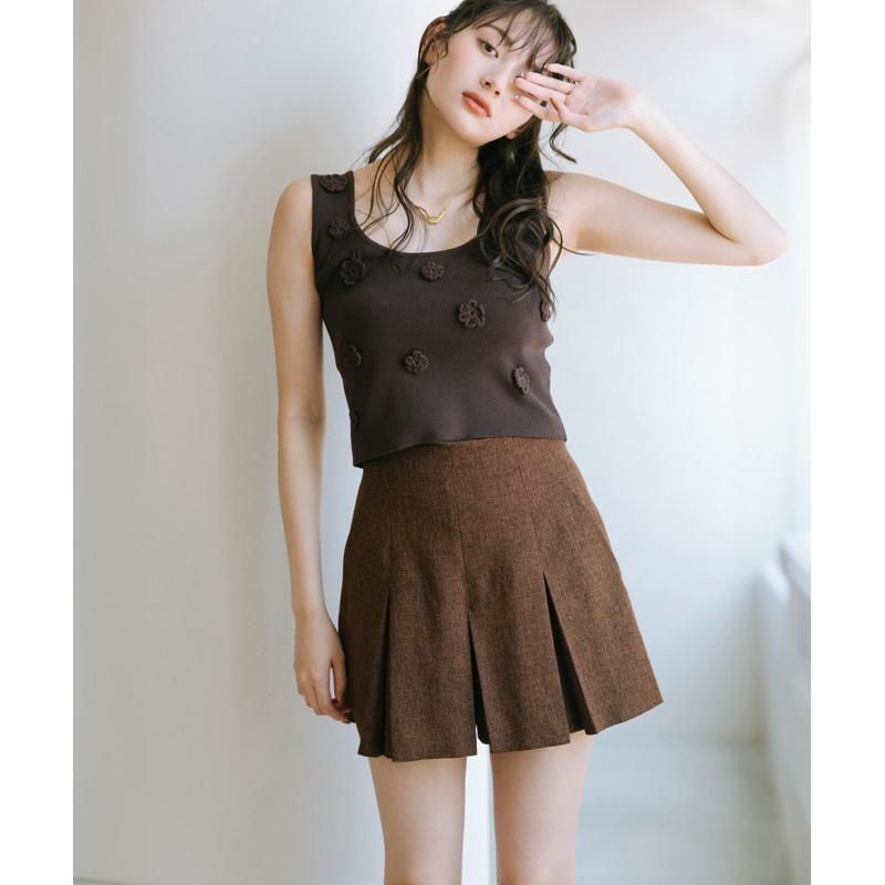 全新吊牌在 Cocodeal 24秋冬 復古混毛呢小百褶短褲裙 咖啡1號 74516106-細節圖3