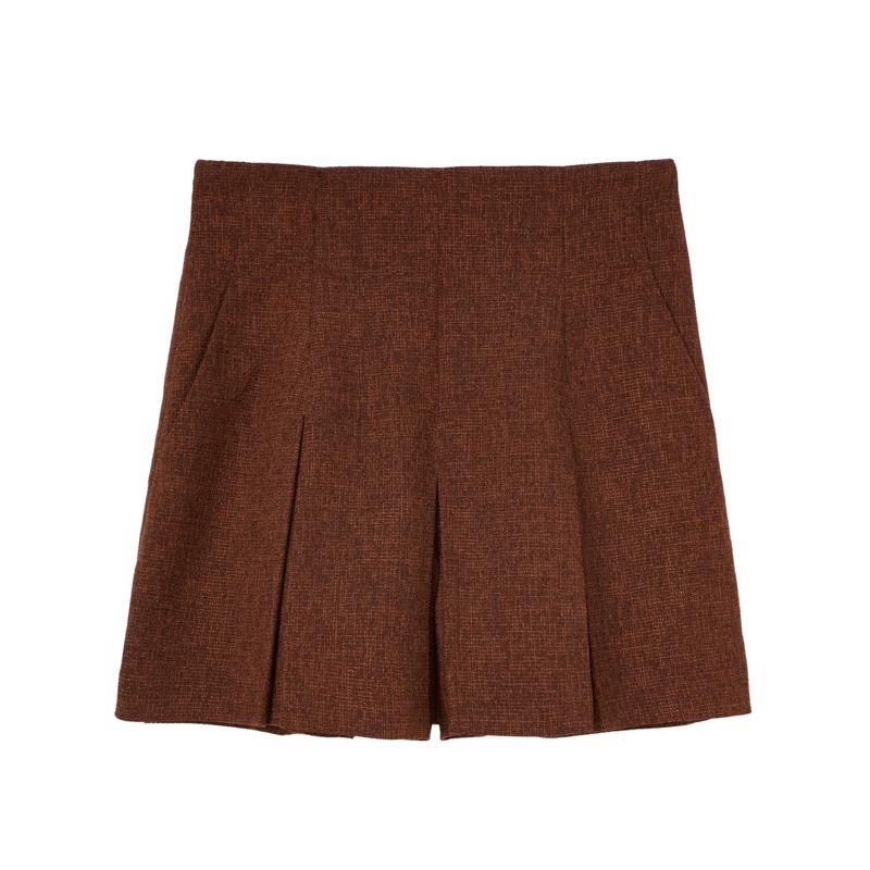 全新吊牌在 Cocodeal 24秋冬 復古混毛呢小百褶短褲裙 咖啡1號 74516106-細節圖8